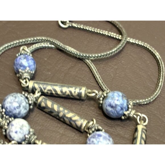 800 & 925 Silver Sodalite Prayer? Tassel Foxtail Chain Bali Beads Necklace 27” - Picture 6 of 12